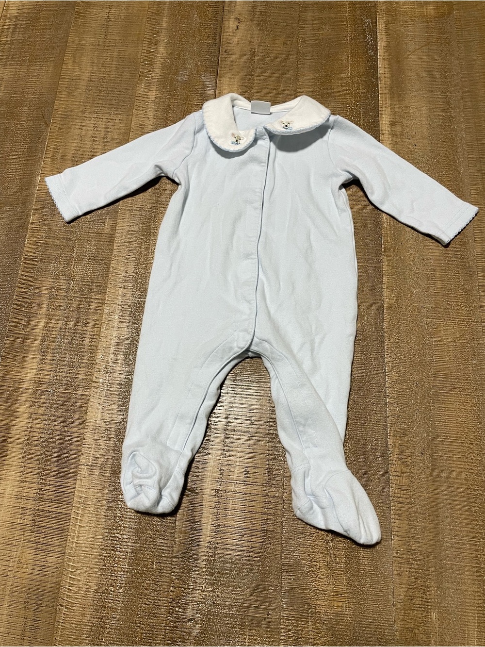 Edgehill Collection Baby Footed One-Piece in Light Blue with Peter Pan Collar